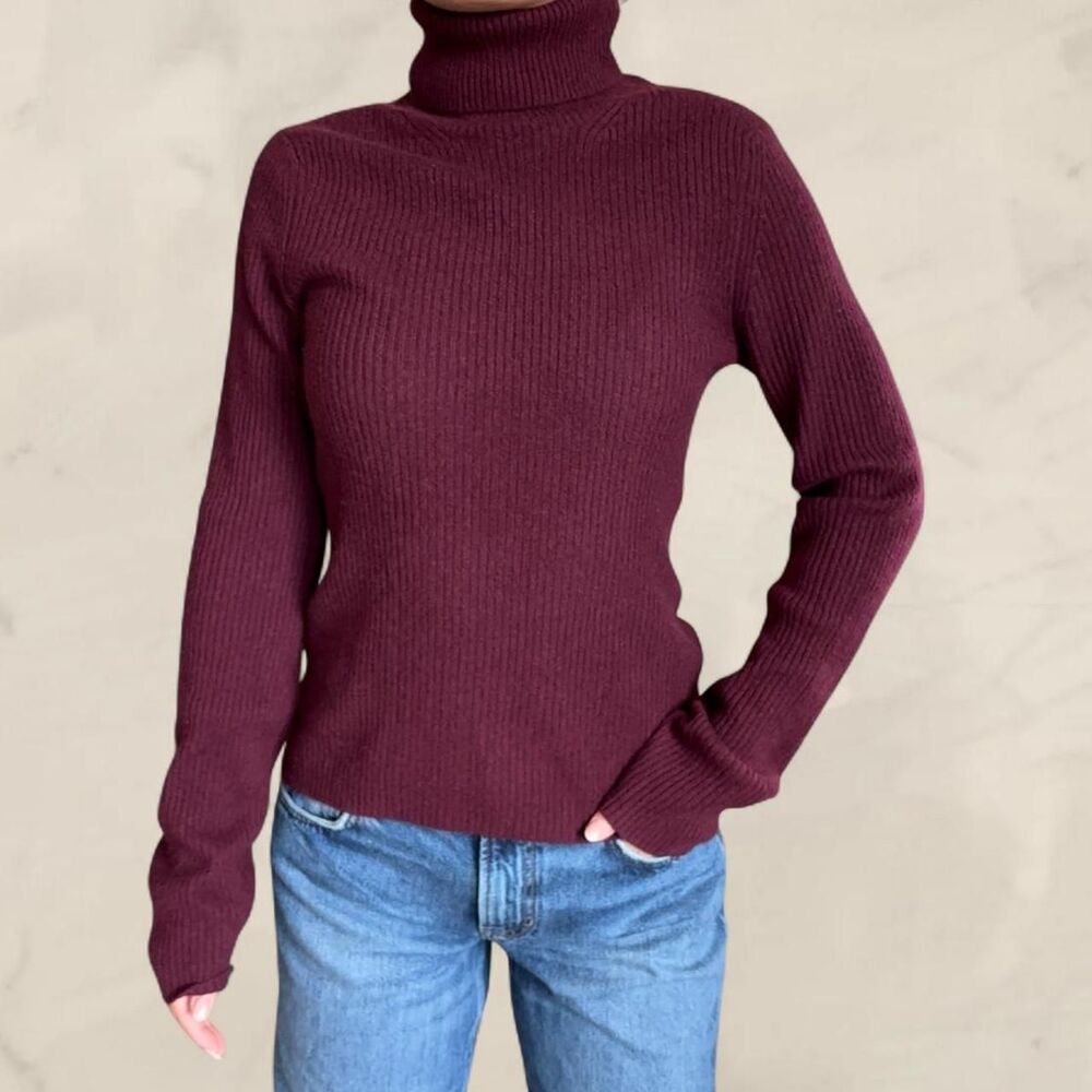 naadam burgendy cashmere turtleneck sweater size medium